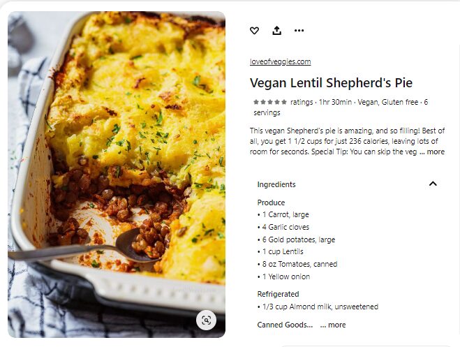 vegan lentil shepherd's pie