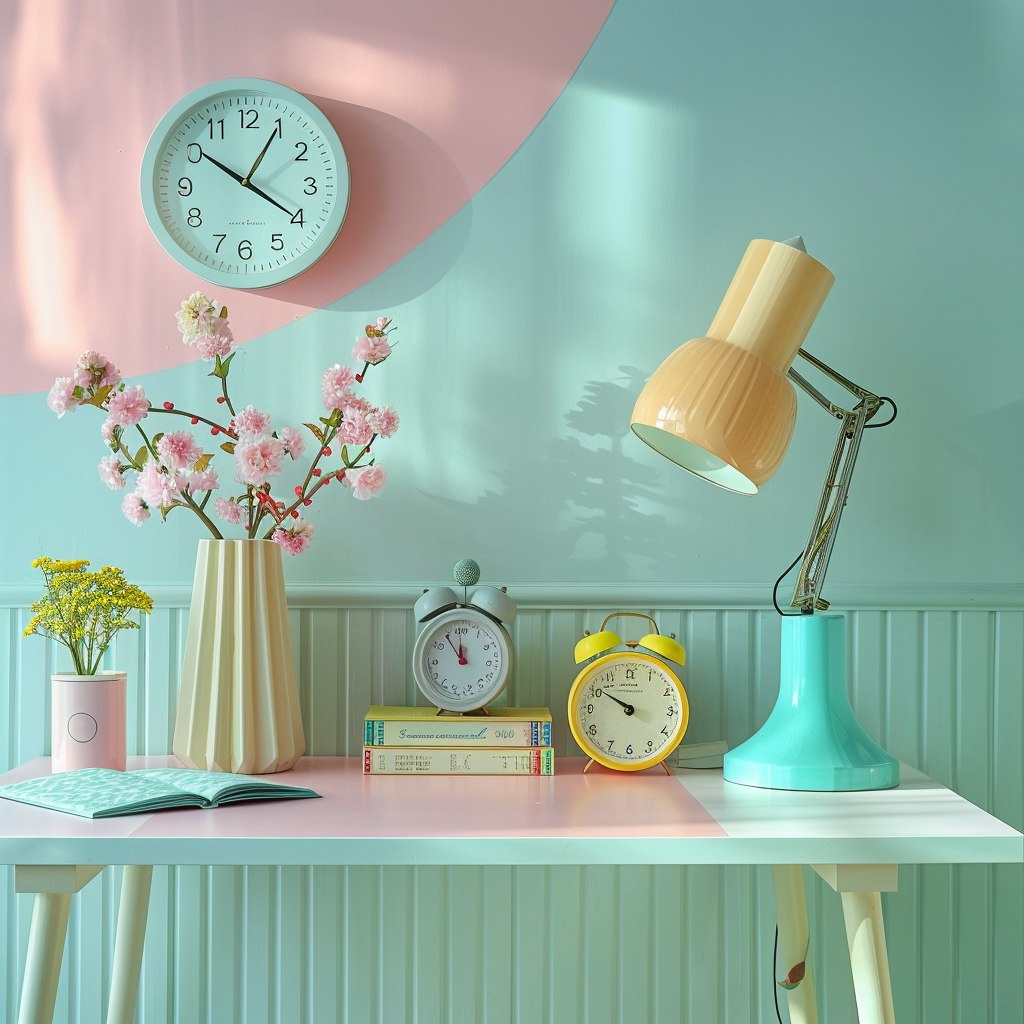 pastel colored study desk