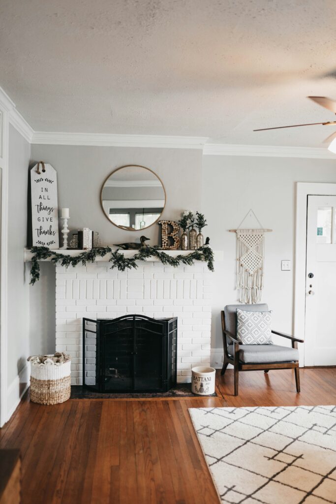 fireplace on farmhouse living room